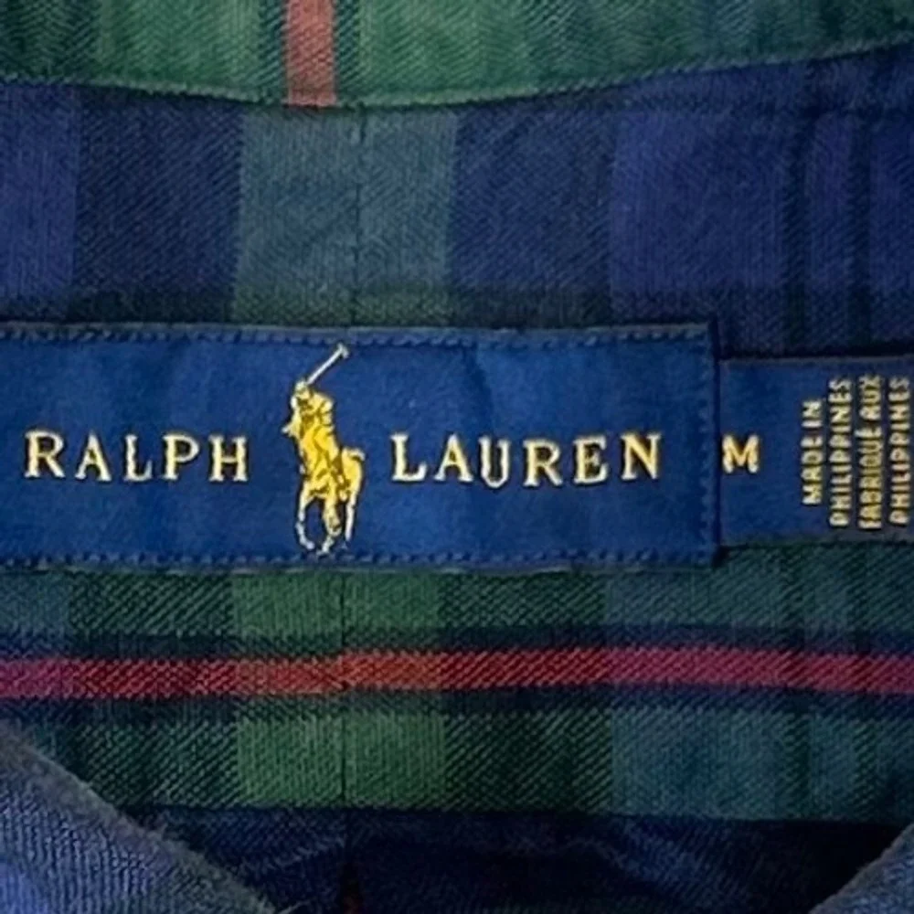 Polo Ralph Lauren Mens Plaid Button Down Shirt Navy Green Red Cotton Size M